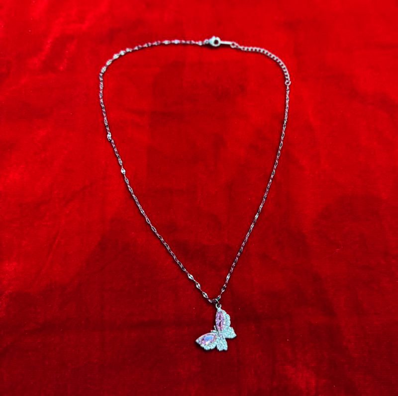 Pink Silver AD Butterfly Pendant Chain - Image 3