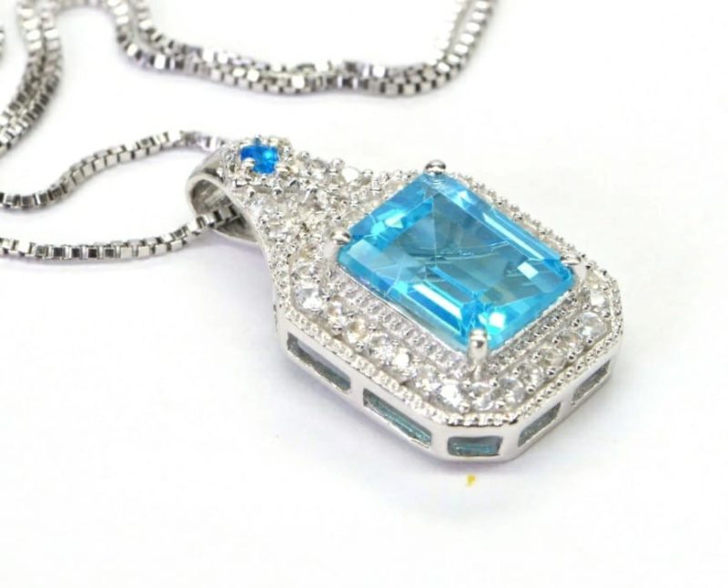 Sky Blue AD Stone Pendant Chain - Image 3