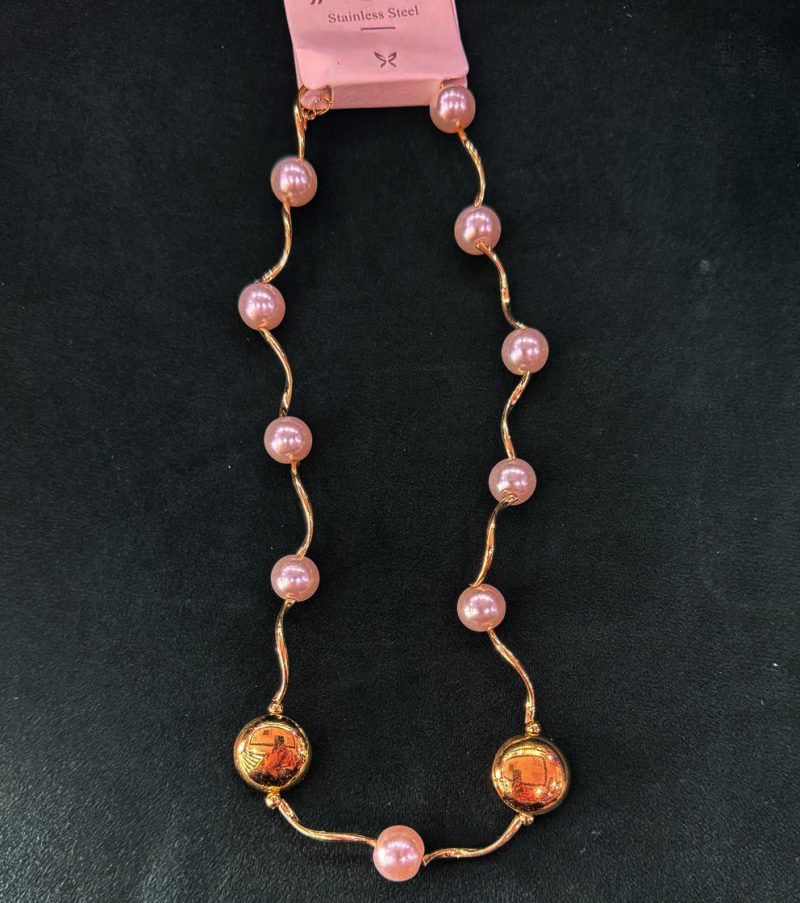 Golden White Moti Necklace Chain