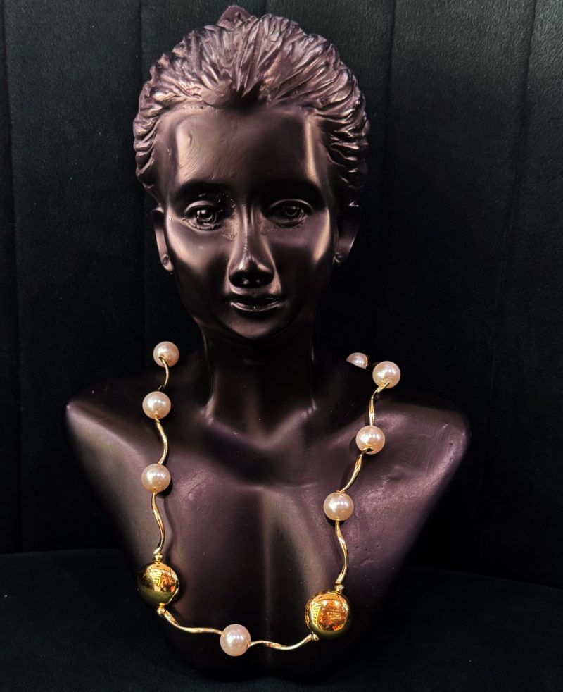 Golden White Moti Necklace Chain - Image 2